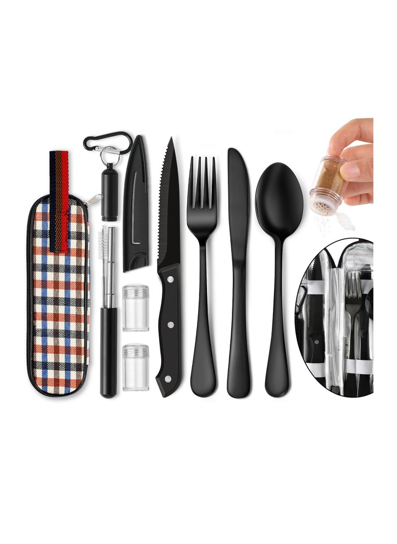 Portable Travel Utensils Set, Travel Camping Cutlery Set Reusable Stainless Steel Flatware Camping Cutlery Set with Case Outdoor Travel Utensils Kit Camping Flatware Kit for Office School Picnic