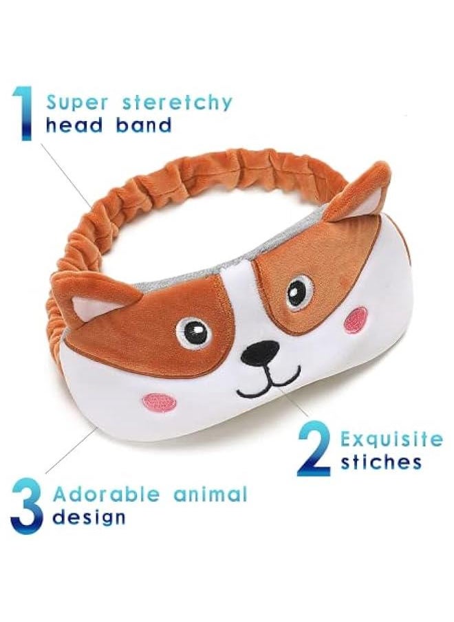 Animal Memory Foam Neck Pillow with Eye Mask Set, Soft Fleece Cover, Travel Kit, Drawstring Bag, Machine Washable - Puppy