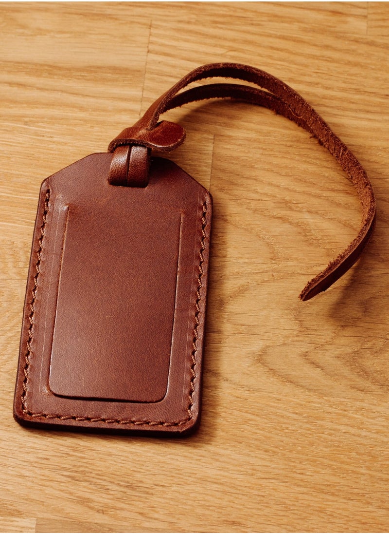 Leather Luggage Tag with Cover - Elegant Design, Durable Strap, 12x6cm Label