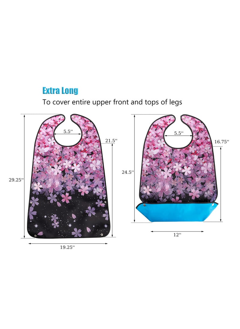 3 Pack Adult Bibs for Elderly, Washable and Waterproof Bibs 30 x 19.5 Inch Clothing Protectors with Optional Crumb Catcher for Women Men Seniors Eating During Mealtime