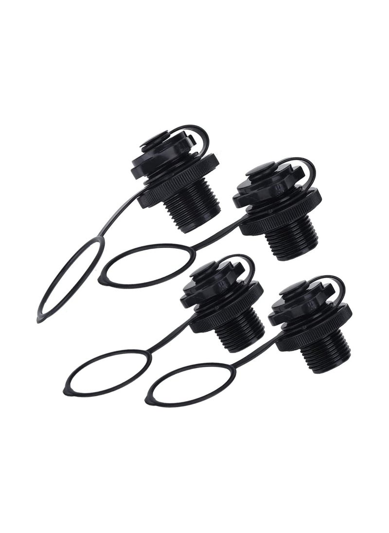 Air Valve Replacement, 4Pcs Kayak Raft Plug Replacement, Inflatable Boat Spiral Air Plug Boston Valve, for Kayak Rubber Dinghy Pool Boat Airbeds, Black