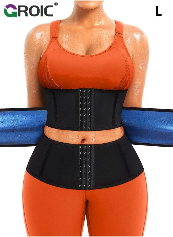 Sweat Band Waist Trainer, Sweat Steam Waist Belt, Sweat Belt for Weight Loss, Stomach Wraps, Waist Trimmer with Pocket, Sauna Suit Slimming Waist Belly Belt Band, Sports Gym Home Waist Trainer, L