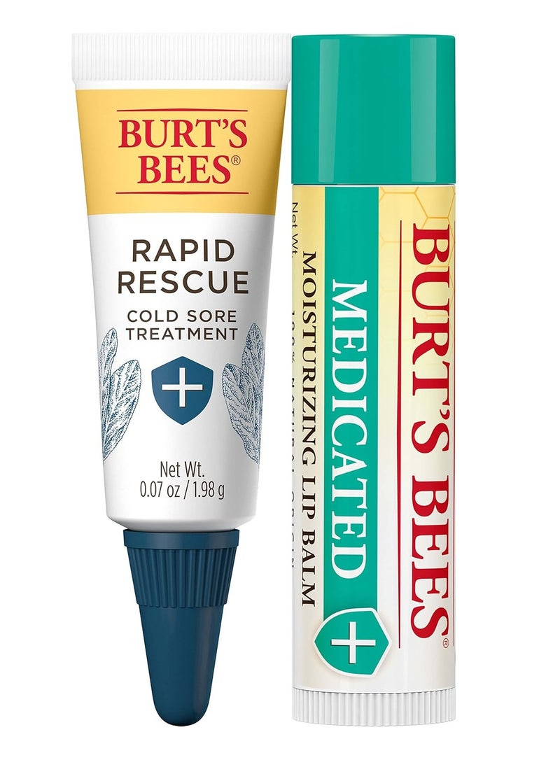 Burt's Bees Stocking Stuffers, Cold Sore Treatment and Medicated Lip Balm, College Back to School Dorm Essentials, With Menthol and Eucalyptus Oil, Natural Origin Skincare, 2 Tubes, 0.07 oz./0.15 oz.