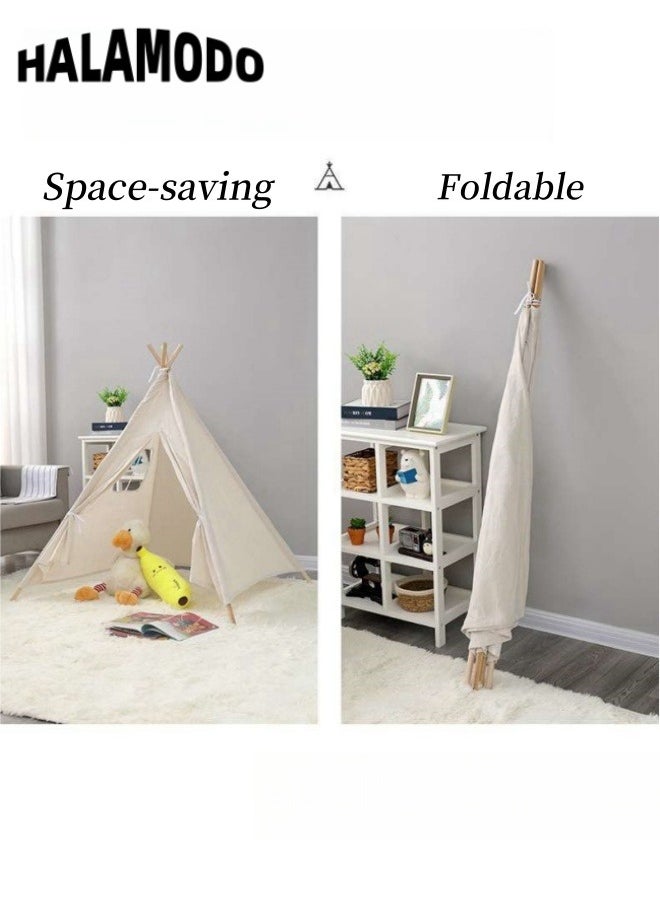 Kids Teepee Tent Foldable & Portable Canvas Tent Campfire Toy Made of Washable Natural Cotton Canvas Material Ideal Indoor & Outdoor Playhouse for Toddlers & Girls & Boys