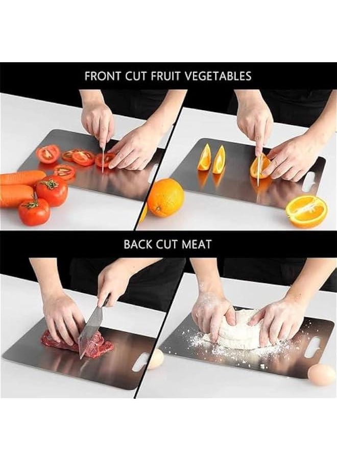 304 Stainless Steel Kitchen Chopping Board, Kitchen Cutting Board, Can Be Hung Cutting Mat, Heavy Duty Non Slip Cutting Boards for Meat and Vegetables, Dishwasher Safe (L（46 * 30 * 0.2cm）)