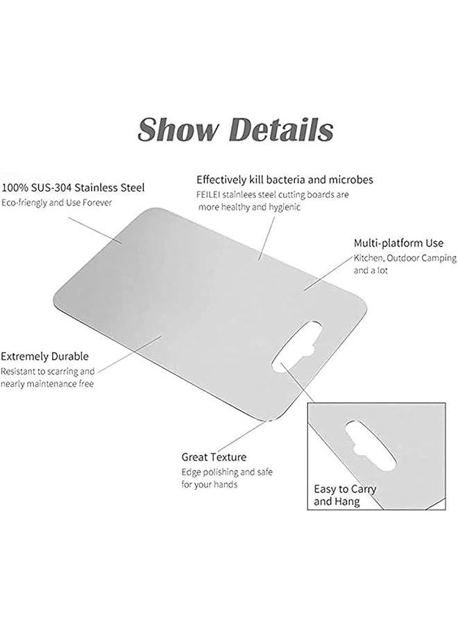 304 Stainless Steel Kitchen Chopping Board, Kitchen Cutting Board, Can Be Hung Cutting Mat, Heavy Duty Non Slip Cutting Boards for Meat and Vegetables, Dishwasher Safe (L（46 * 30 * 0.2cm）)