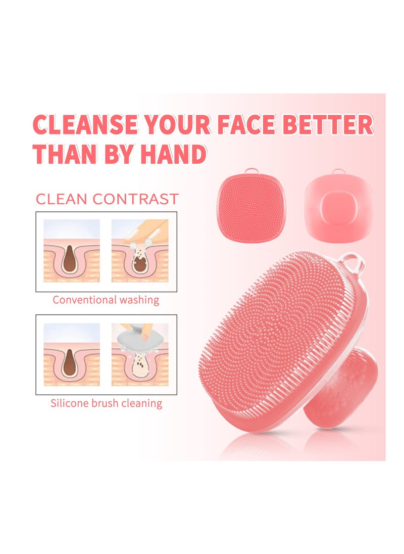 Silicone Face Scrubber & Cleansing Brush - Waterproof Manual Facial Wash Brush for Exfoliating & Skin Care (Pink)