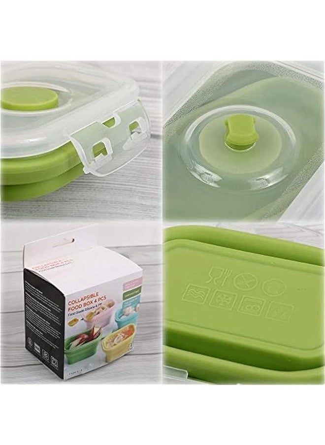 Collapsible Silicone Food Storage Containers with Clip-on Airtight Lids - Set of 4: Space-Saving, Microwave/Fridge/Dishwasher Safe