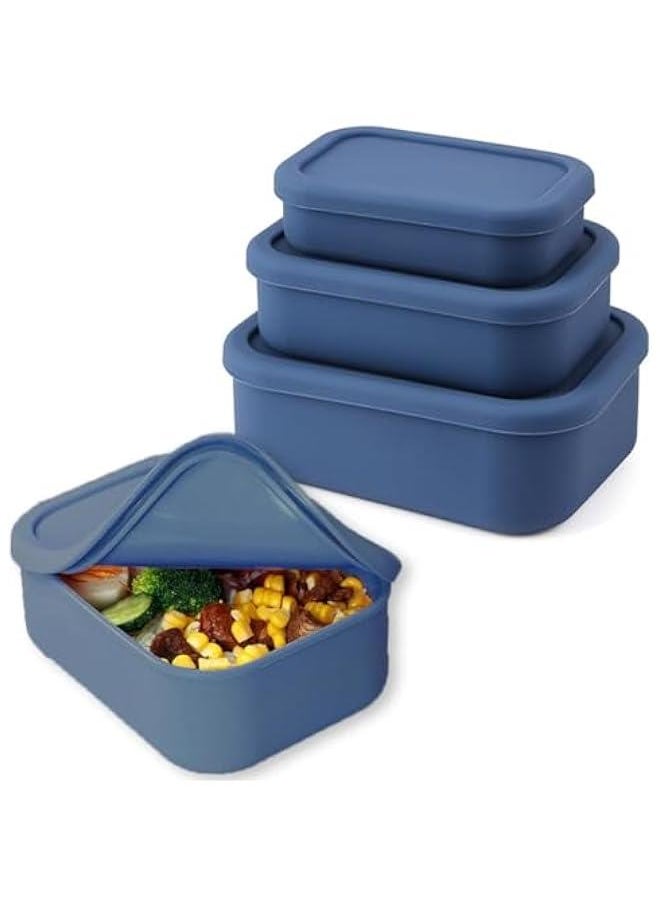 Set of 3 Hard-Shell Silicone Airtight Food Storage Containers - 2300ml Capacity. Ideal for Lunch, Travel, and Freezing. Bento Lunch Box Containers with Lids.