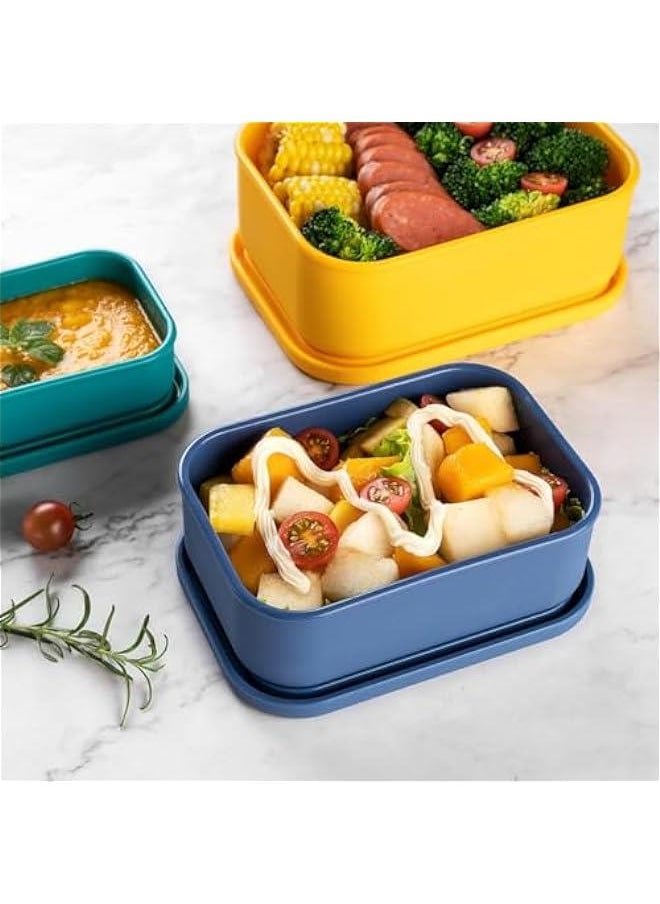 Set of 3 Hard-Shell Silicone Airtight Food Storage Containers - 2300ml Capacity. Ideal for Lunch, Travel, and Freezing. Bento Lunch Box Containers with Lids.