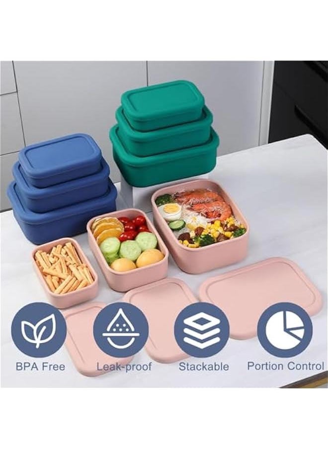 Set of 3 Hard-Shell Silicone Airtight Food Storage Containers - 2300ml Capacity. Ideal for Lunch, Travel, and Freezing. Bento Lunch Box Containers with Lids.