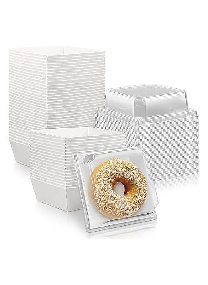 Charcuterie Boxes with Clear Lids, 50Pcs Brown Oil-Proof Kraft Paper Dessert Boxes Food Containers for Bakery, Macaron, Cookies, Mini Cakes, Strawberries, Tiramisu Hamburger Packing Box