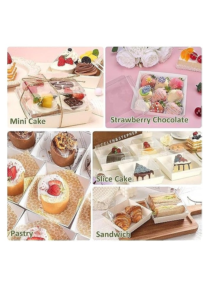 Charcuterie Boxes with Clear Lids, 50Pcs Brown Oil-Proof Kraft Paper Dessert Boxes Food Containers for Bakery, Macaron, Cookies, Mini Cakes, Strawberries, Tiramisu Hamburger Packing Box