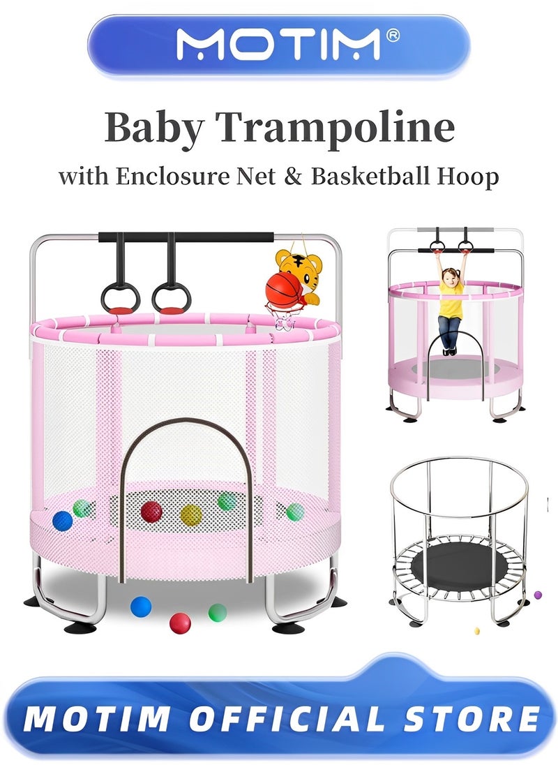 Trampoline for Kids Indoor Outdoor Toddler Trampoline with Enclosure Net Update Safety Upper Ring Reinforcement with Basketball Hoop Baby Trampoline Toys Birthday Gifts for Kids