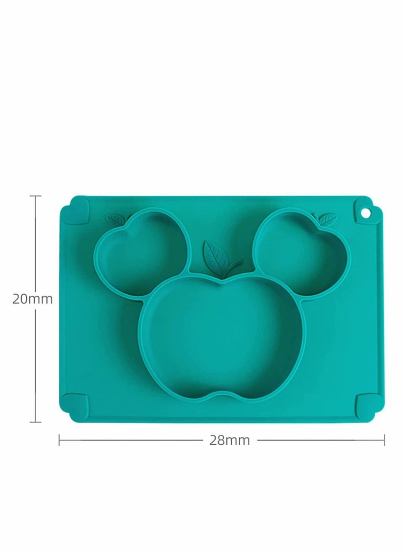 Baby Silicone Plate + Placement, Non-Slip Feeding Plate for Toddlers Babies Kids with Strong Suction Fits Most Highchair Trays. Dishwasher and Microwave Safe with Spoon & Fork