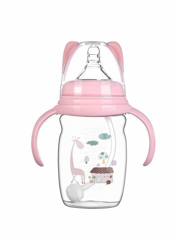 Baby Bottle Sippy Cup 220ml, Learning Drinking Cup with Handle 360° Leak-proof Gravity Ball Design Baby Learn to Drink Water Transition Cup Soft Bite-resistant Drop Resistant for Kids 6+ Months (Pink)