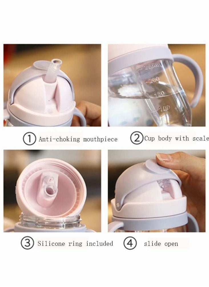 Sippy Cup for Baby more than 6 months,Spill-Proof Sippy Cup, Straw for Kids Water Bottle with Soft Silicon Spout Cup for Toddlers,BPA Free, 300ml,Spill Plastic Drinking Bottle with Handle