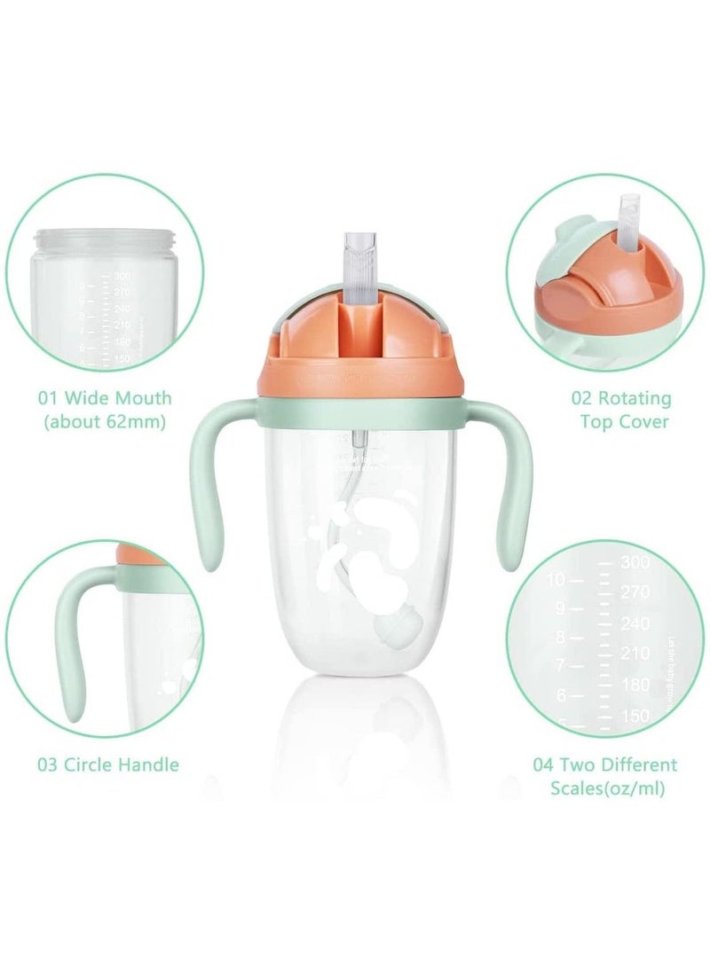 Sippy Cups for 6+ Months Baby, Baby Cup 300ml Weighted Straw& Easy-Grip Handles, Baby Water Bottle with Simple Flip-Top Lid, Trainer Cup for Independent Drinking, 360°Spill-Free Toddler Cup (Green)