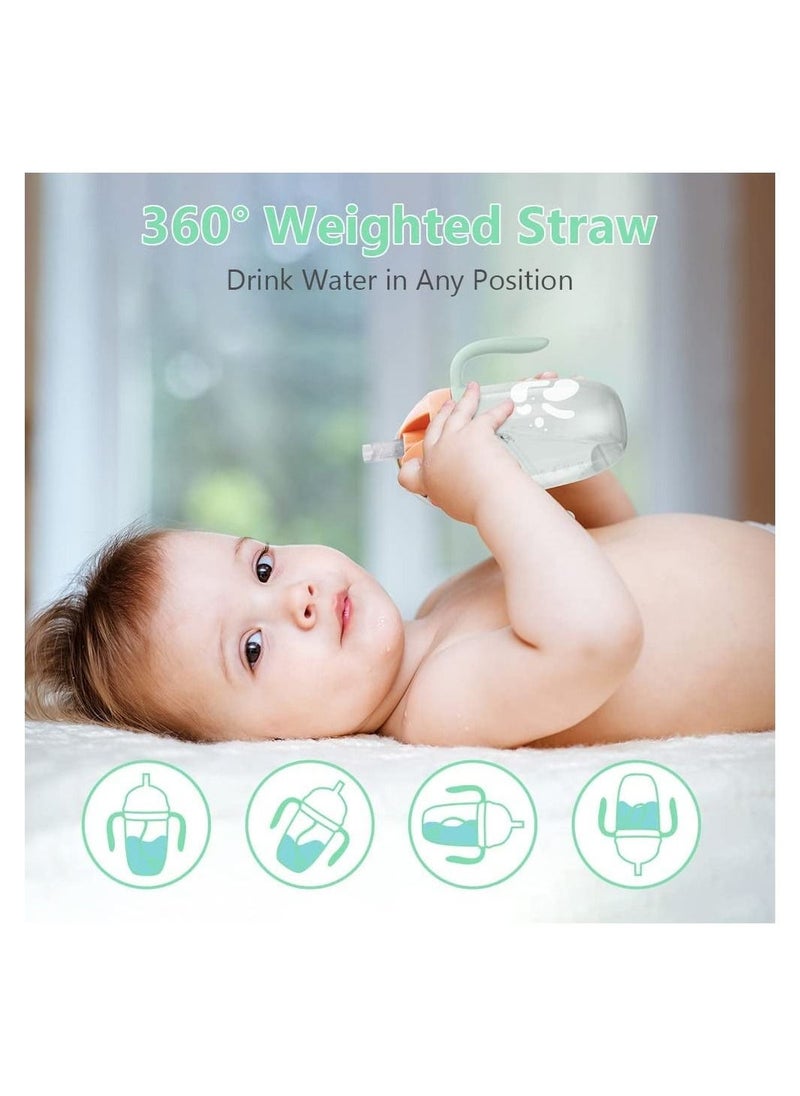 Sippy Cups for 6+ Months Baby, Baby Cup 300ml Weighted Straw& Easy-Grip Handles, Baby Water Bottle with Simple Flip-Top Lid, Trainer Cup for Independent Drinking, 360°Spill-Free Toddler Cup (Green)