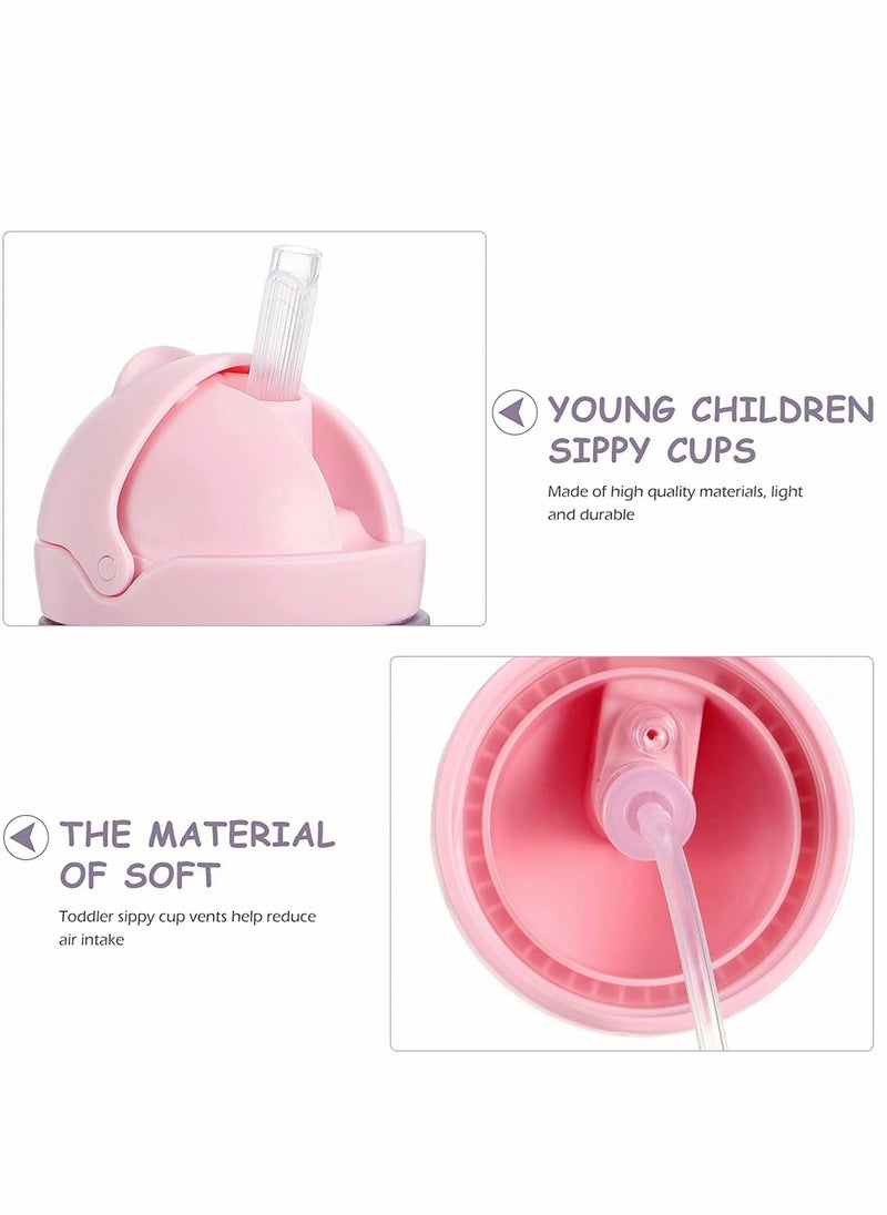 Sippy Cups for Toddlers 250ML, 360° Water Leak Proof Weighted Straw Cup with Handle Water Bottle Soft Spout Learner Cup with Graduated Anti-choking Handle Water Bottle Drop-resistant Cup (Pink)