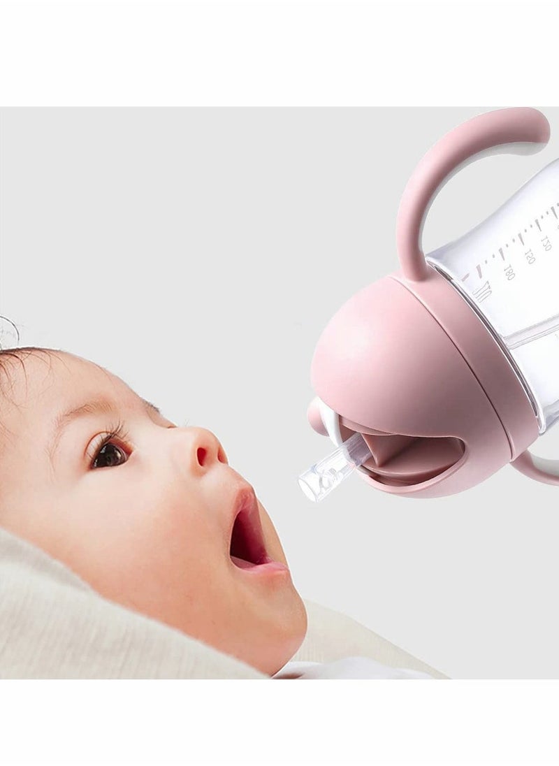 Sippy Cups for Toddlers 250ML, 360° Water Leak Proof Weighted Straw Cup with Handle Water Bottle Soft Spout Learner Cup with Graduated Anti-choking Handle Water Bottle Drop-resistant Cup (Pink)