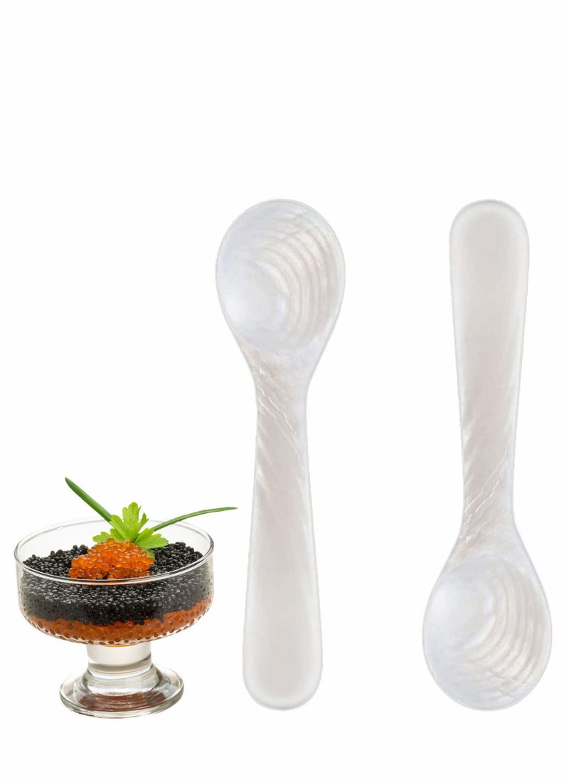 2 Pieces Caviar Spoons Set White Mother of Pearl Caviar Spoon with Round Handle for Caviar Egg Coffee Serving Ice Cream Restaurant Serving Set