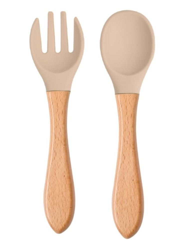 Baby Fork and Spoon Set, 4 Pcs Silicone Feeding Utensil Easy Grip Toddler Cutlery Kit Children's Flatware Kids Cutlery Set for Infant Toddler Children First Training Weaning, 6-12 Month