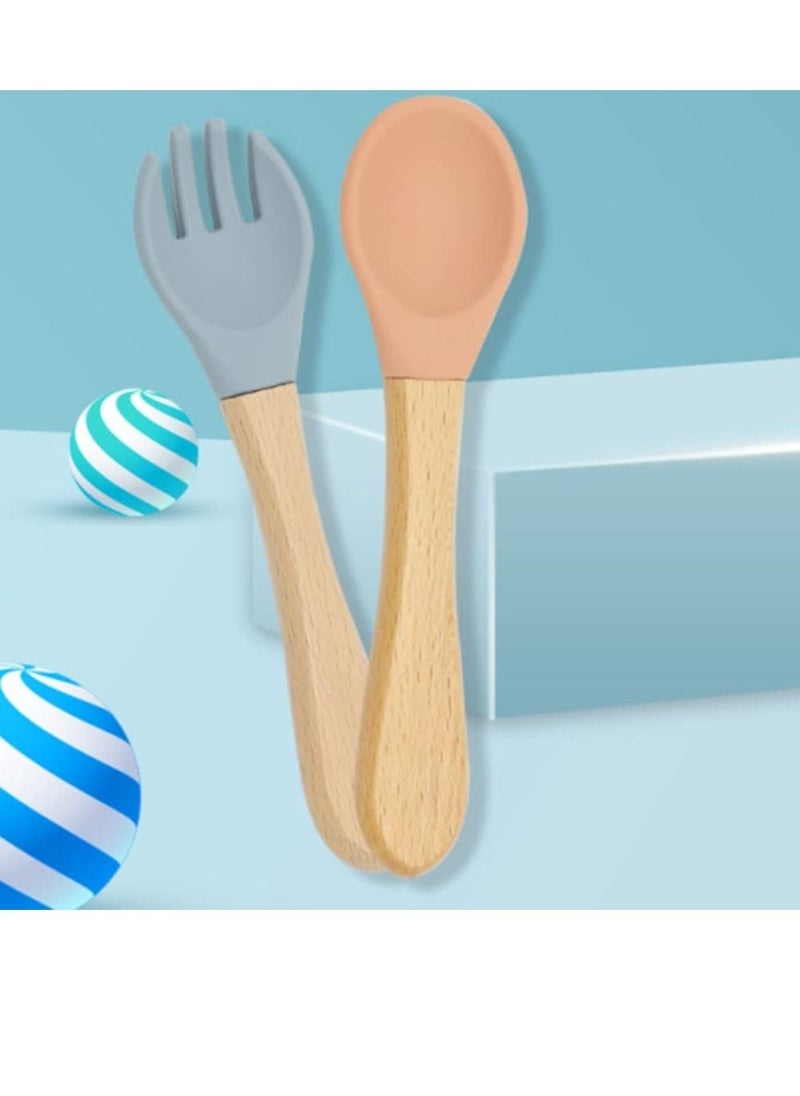 Baby Fork and Spoon Set, 4 Pcs Silicone Feeding Utensil Easy Grip Toddler Cutlery Kit Children's Flatware Kids Cutlery Set for Infant Toddler Children First Training Weaning, 6-12 Month