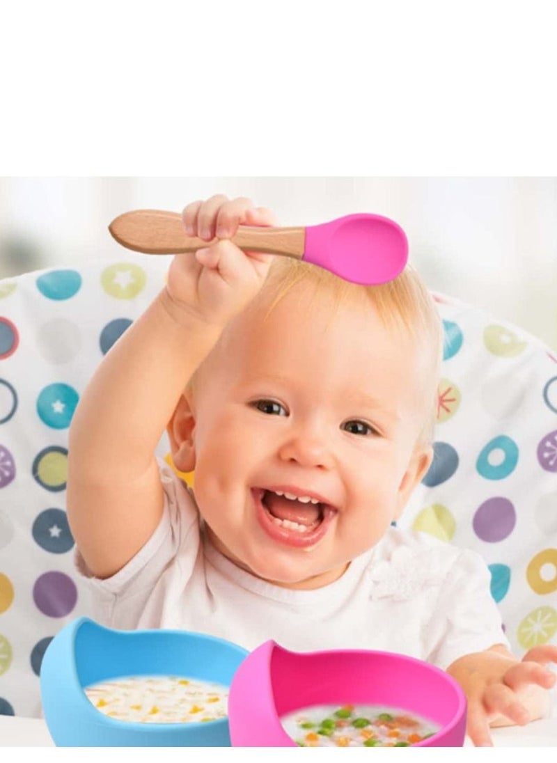 Baby Fork and Spoon Set, 4 Pcs Silicone Feeding Utensil Easy Grip Toddler Cutlery Kit Children's Flatware Kids Cutlery Set for Infant Toddler Children First Training Weaning, 6-12 Month