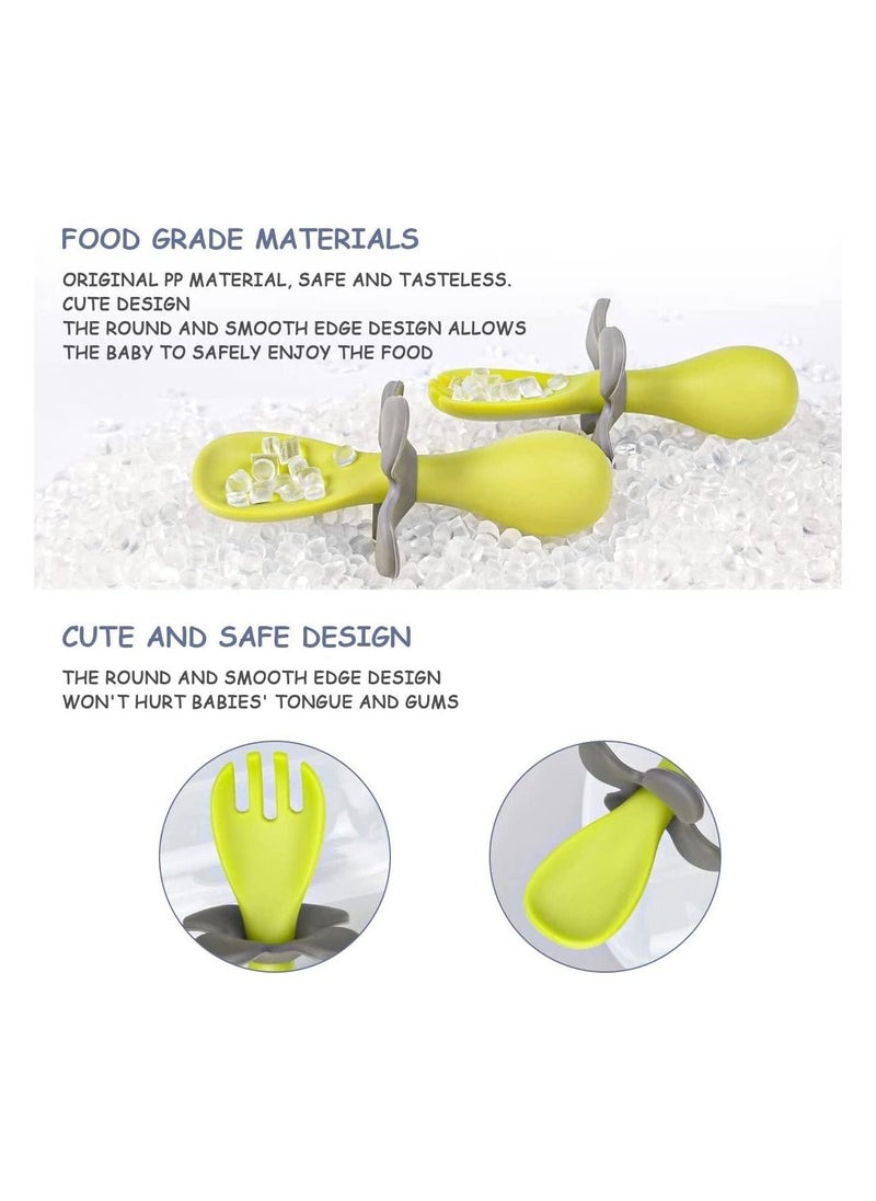 Baby Fork and Spoon, Infant Self Baby Spoon Fork Self Feeding Utensil Set, Baby Cutlery Feeding Set Toddler Utensils Spoons Forks for Kids Self Feeding, Baby Learns to Eat with Short Handle Spoon