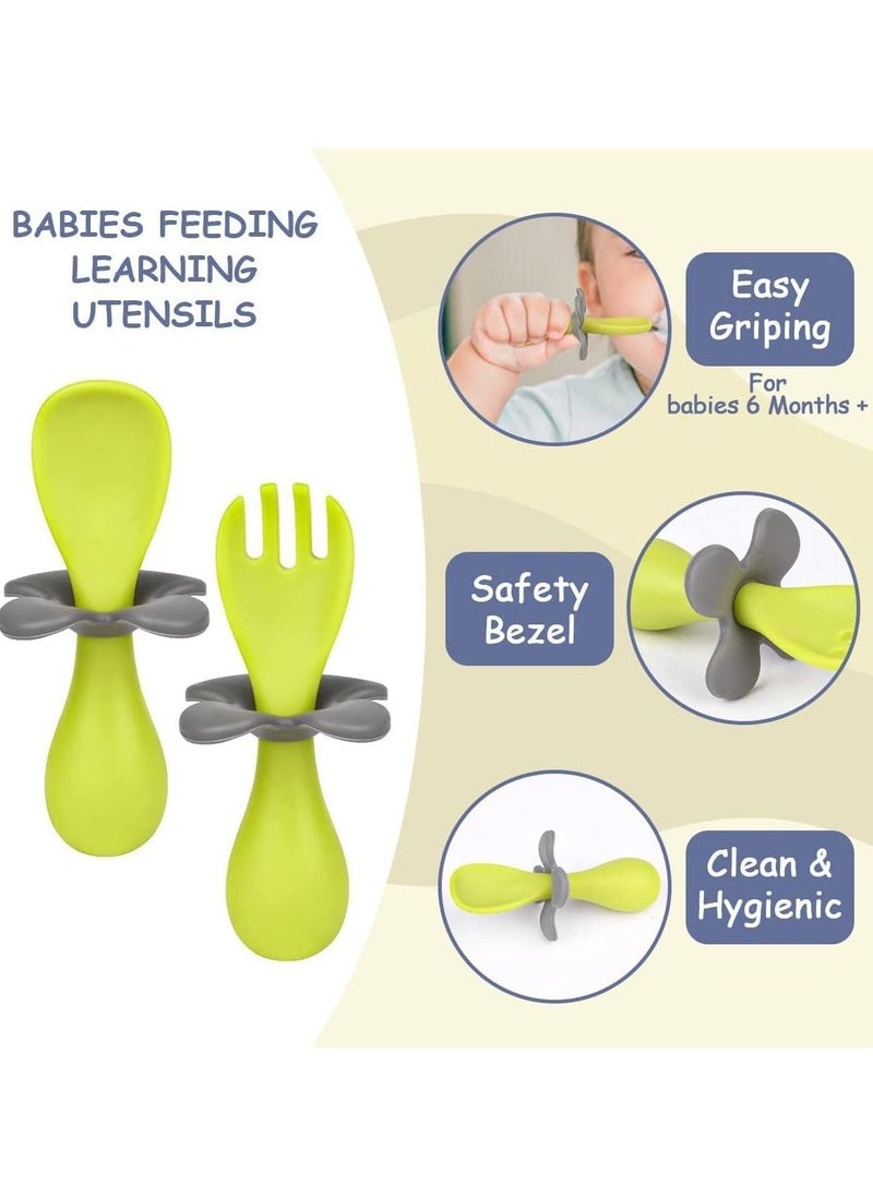 Baby Fork and Spoon, Infant Self Baby Spoon Fork Self Feeding Utensil Set, Baby Cutlery Feeding Set Toddler Utensils Spoons Forks for Kids Self Feeding, Baby Learns to Eat with Short Handle Spoon