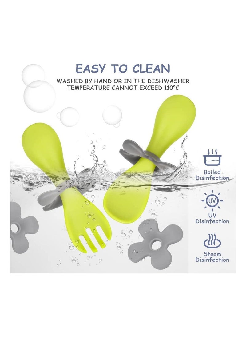 Baby Fork and Spoon, Infant Self Baby Spoon Fork Self Feeding Utensil Set, Baby Cutlery Feeding Set Toddler Utensils Spoons Forks for Kids Self Feeding, Baby Learns to Eat with Short Handle Spoon