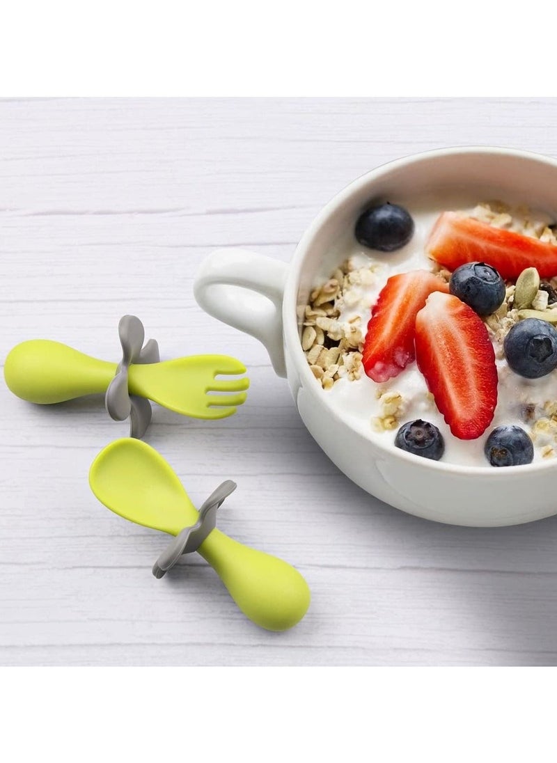 Baby Fork and Spoon, Infant Self Baby Spoon Fork Self Feeding Utensil Set, Baby Cutlery Feeding Set Toddler Utensils Spoons Forks for Kids Self Feeding, Baby Learns to Eat with Short Handle Spoon