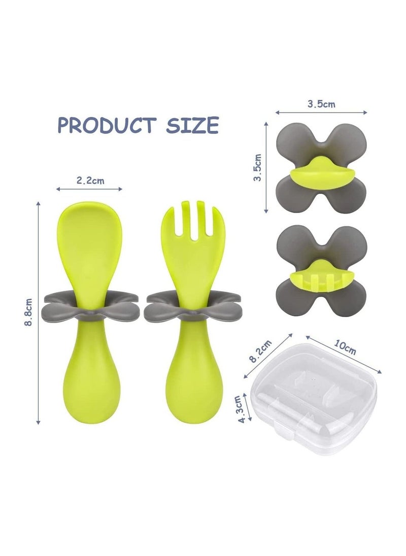 Baby Fork and Spoon, Infant Self Baby Spoon Fork Self Feeding Utensil Set, Baby Cutlery Feeding Set Toddler Utensils Spoons Forks for Kids Self Feeding, Baby Learns to Eat with Short Handle Spoon