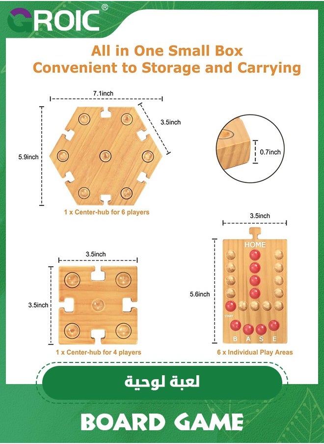 Marble Board Game, Fast Track Game,Wooden Board Game for 4 and 6 Players, Portable Original Marble Game with 24 Marbles 12 Dice for Family Friends Party Game