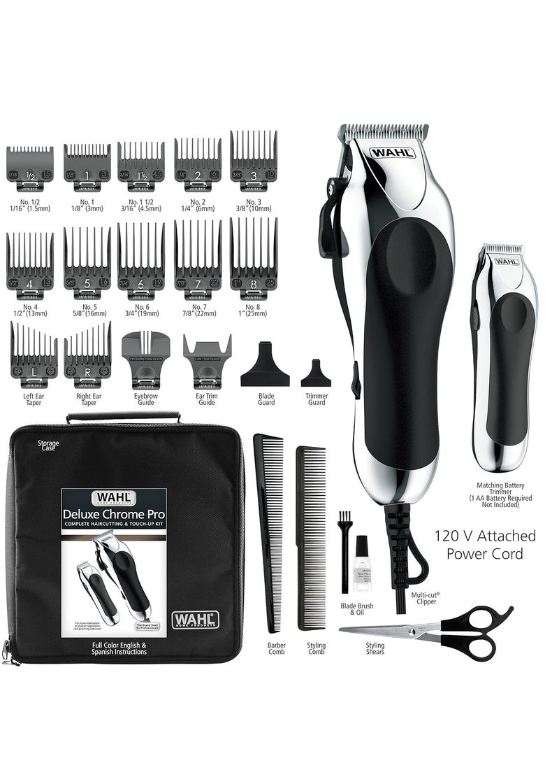 Clipper USA Deluxe Corded Chrome Pro, Complete Hair and Trimming Kit, Includes Corded Clipper, Cordless Battery Trimmer, and Styling Shears, for a Cut Every Time - Model 79524-5201M