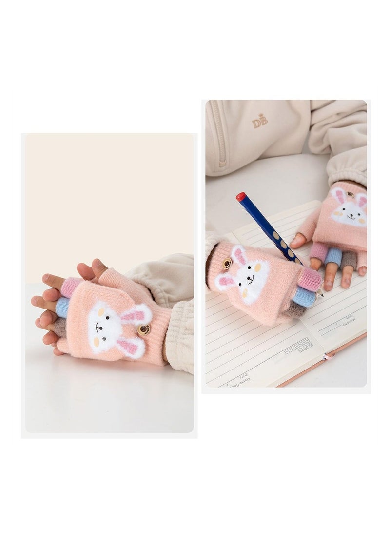 Kids Fingerless Gloves, 1 Pairs Winter Warm Convertible Flip Top Gloves Soft Knit Lining and Elastic Cute Cartoon for Kids Boy Girls 7-10 Years