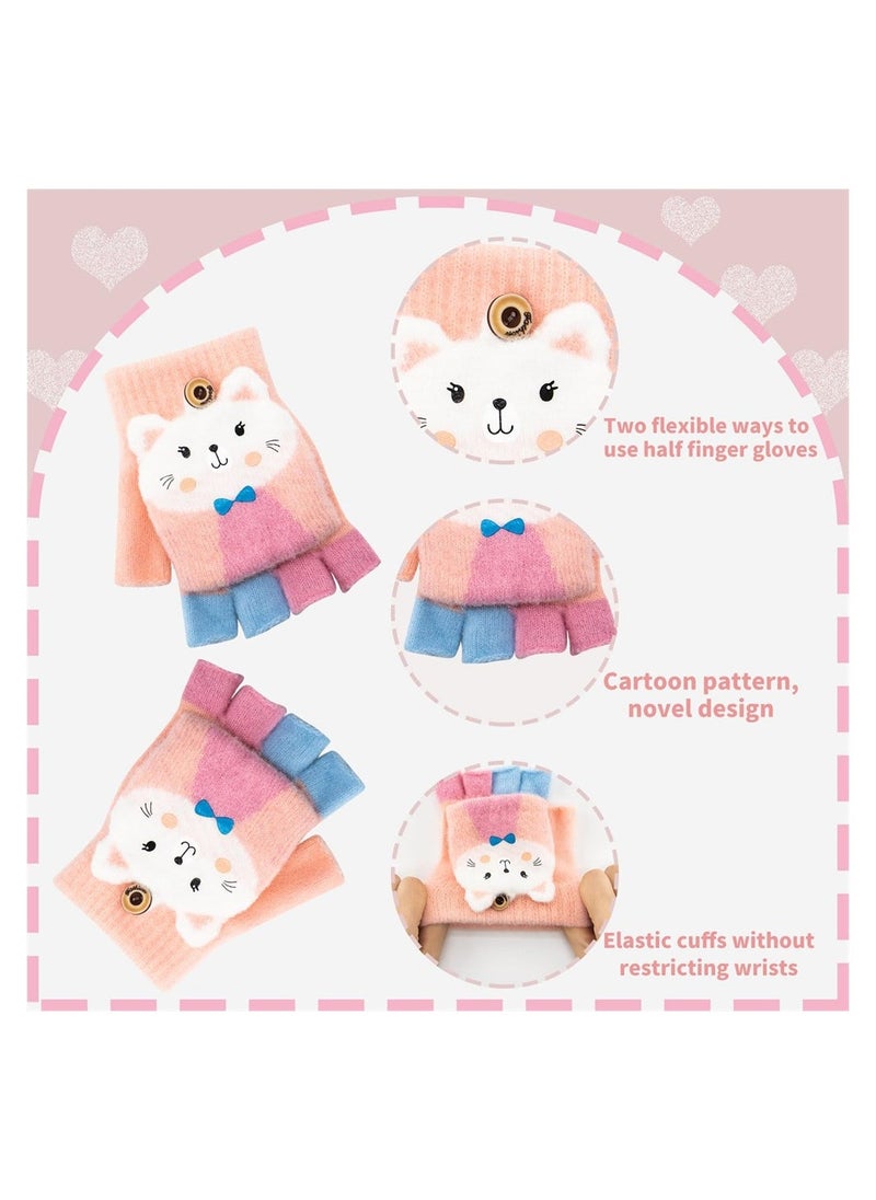Kids Fingerless Gloves, 1 Pairs Winter Warm Convertible Flip Top Gloves Soft Knit Lining and Elastic Cute Cartoon for Kids Boy Girls 7-10 Years