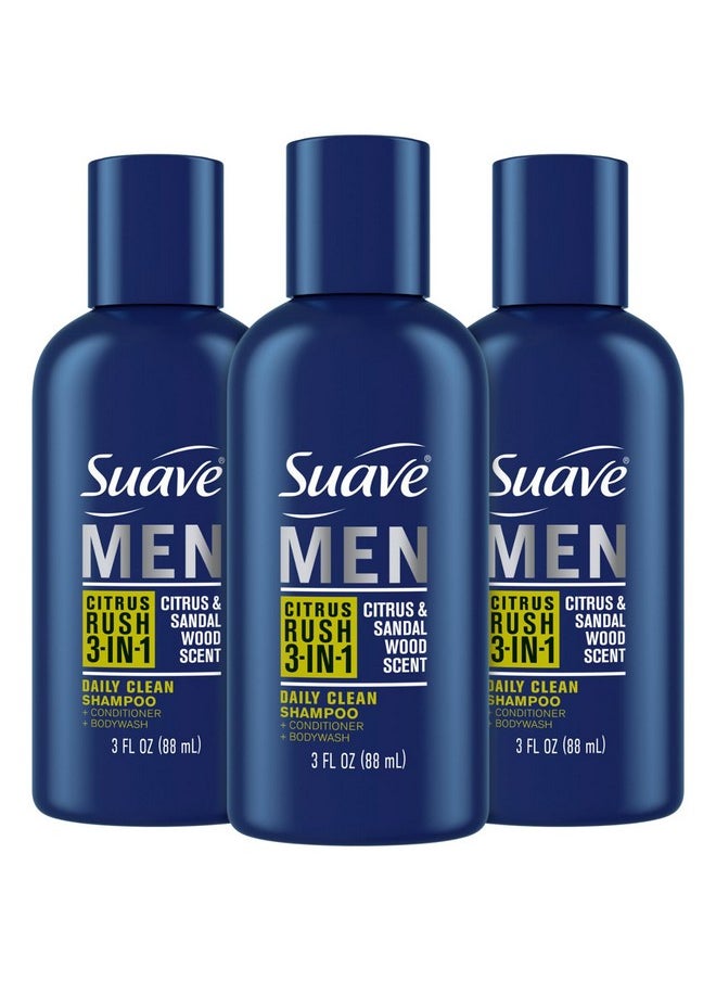 Men Body Wash 3-In-1 Citrus Rush - Travel-Size Shampoo, Conditioner & Body Soap All-In-One Formula With Keratin For Healthy Hair & Skin, 3 Oz Ea (Pack Of 3)