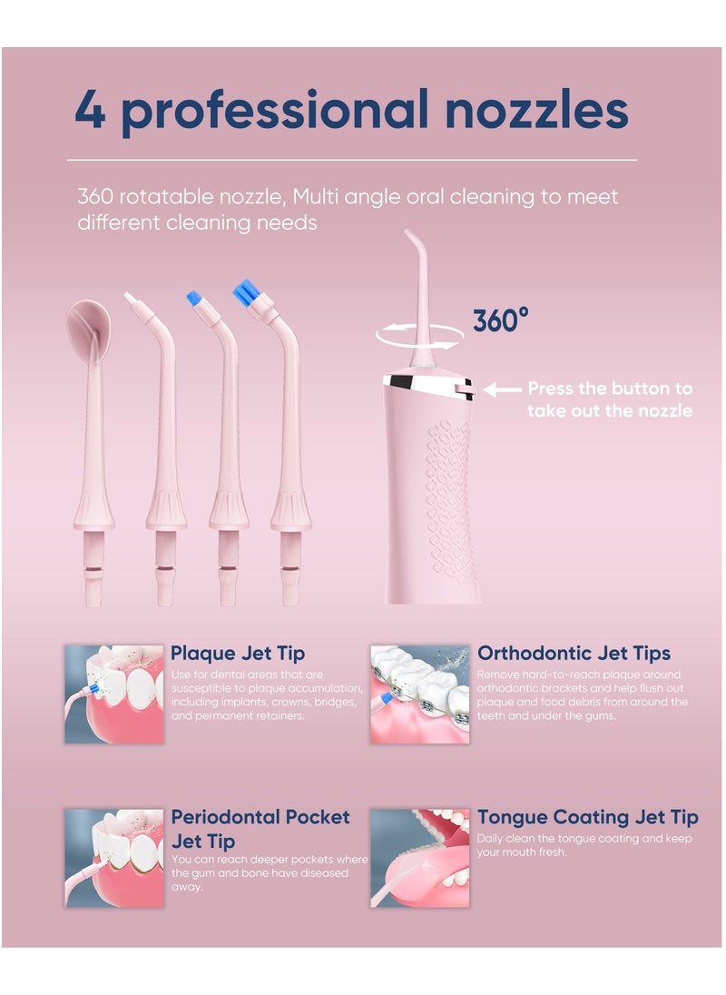 MySmile LP211 Cordless Advanced Water Flosser for Teeth 5 Cleaning Modes Rechargeable Power Dental Flosser 8 Replacement Jet Tips IPX 7 Waterproof Dental Irrigador with Travel Storage Pouch (Pink)