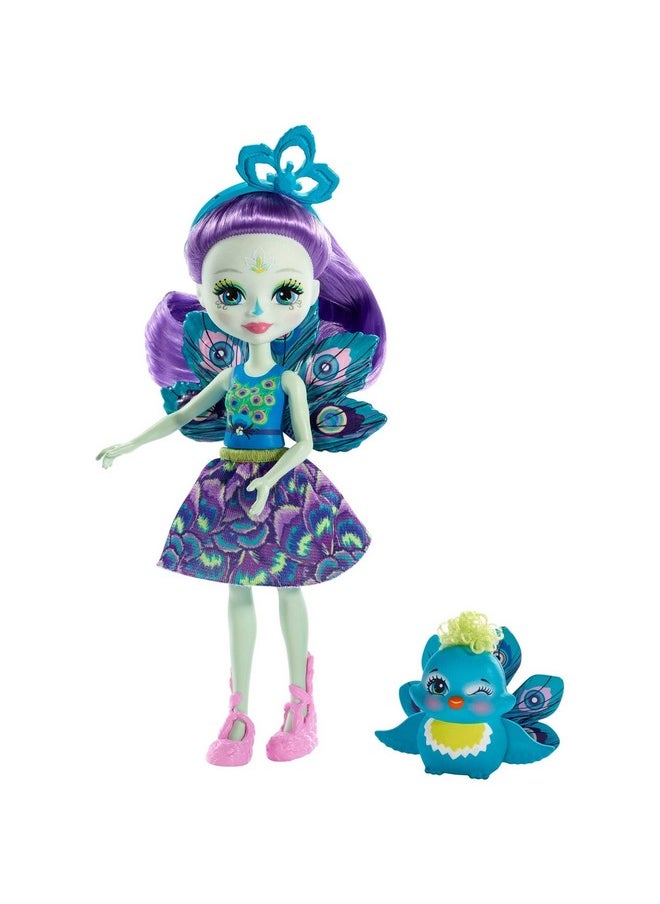 Enchantimals Patter Peacock Doll & Flap Figure 6Inch Small Doll With Long Purple Hair Peacock Wings Removable Skirt Headpiece And Shoes Gift For 3 To 8 Year Oldsmulticolor