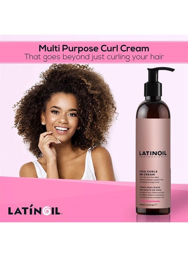 Curl Defining BB Cream - Chia Seeds Oil Leave-In Conditioner for Curly Hair | Anti Frizz Hydrating Moisturizing Treatment & Styling | Bouncy Curls Enhancing Creme | Perm Hair Care - 8.1 Oz