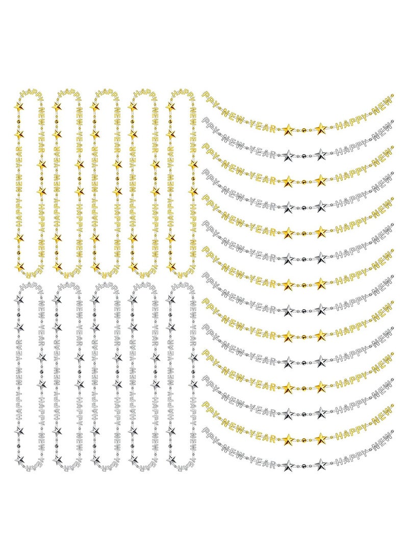 12 Pieces Happy New Year Bead Necklaces Gold and Silver Letter Bead Necklaces New Years Eve Gift for Party Favors 12 Pieces