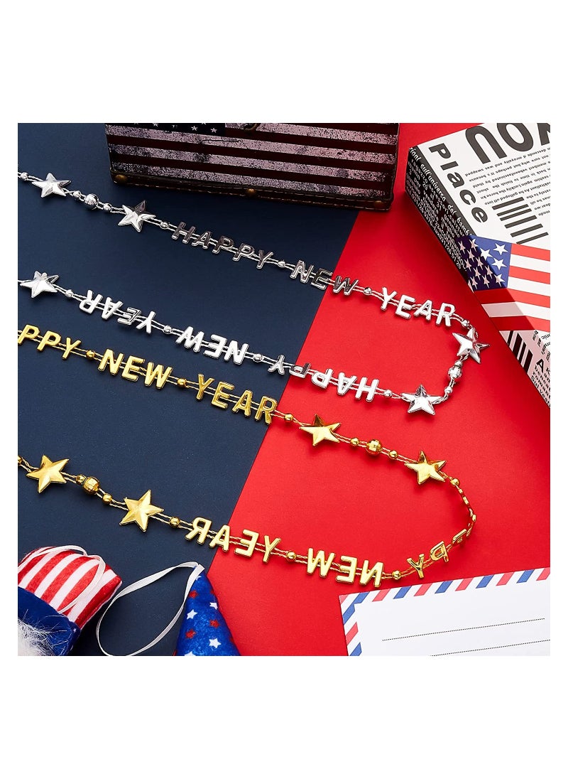 12 Pieces Happy New Year Bead Necklaces Gold and Silver Letter Bead Necklaces New Years Eve Gift for Party Favors 12 Pieces