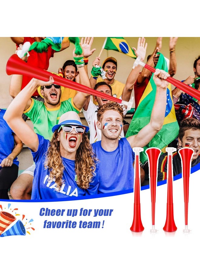 4 Pieces Collapsible Stadium Horn 24 Inch Vuvuzela Plastic Trumpet Horn Blow Horn Noisemakers For Sporting Events Graduation Games School Sports Party Supplies Favors Accessories (Red)