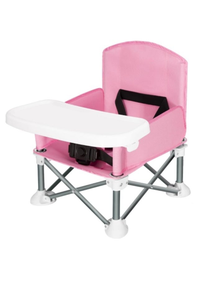 Baby Travel Booster Seat, Compact Toddler Feeding Chair with Removable Dining Tray, Portable Baby Seat Travel, Toddler Foldable Camping Chair Pink