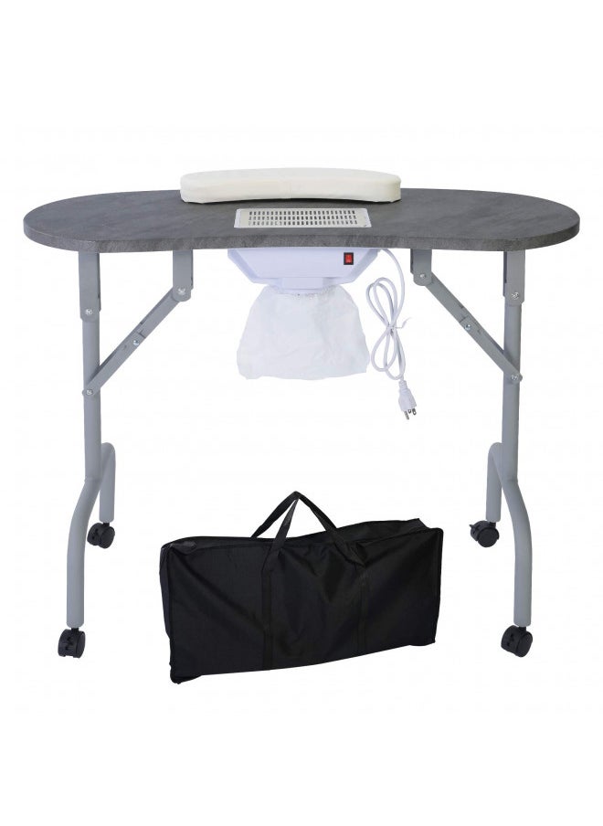 AGESISI Portable Manicure Table Foldable Nail Desk with Dust Collector Professional Nail Tech Table for Technician Spa Salon Workstation, Client Wrist Pad Carry Bag 4 Lockable Wheels, 36-inch, Black