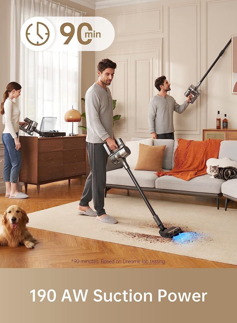 Dreame R20 Cordless Vacuum Cleaner with Dual Brush Head, Smart Stick Handheld Vacuum, Powerful Rechargeable Vacuum Cleaner, 90 Mins Max Runtime, Perfect for Hard Floor Carpet Pet Hair, 2 Year Warrant 350 W VTV97A Grey