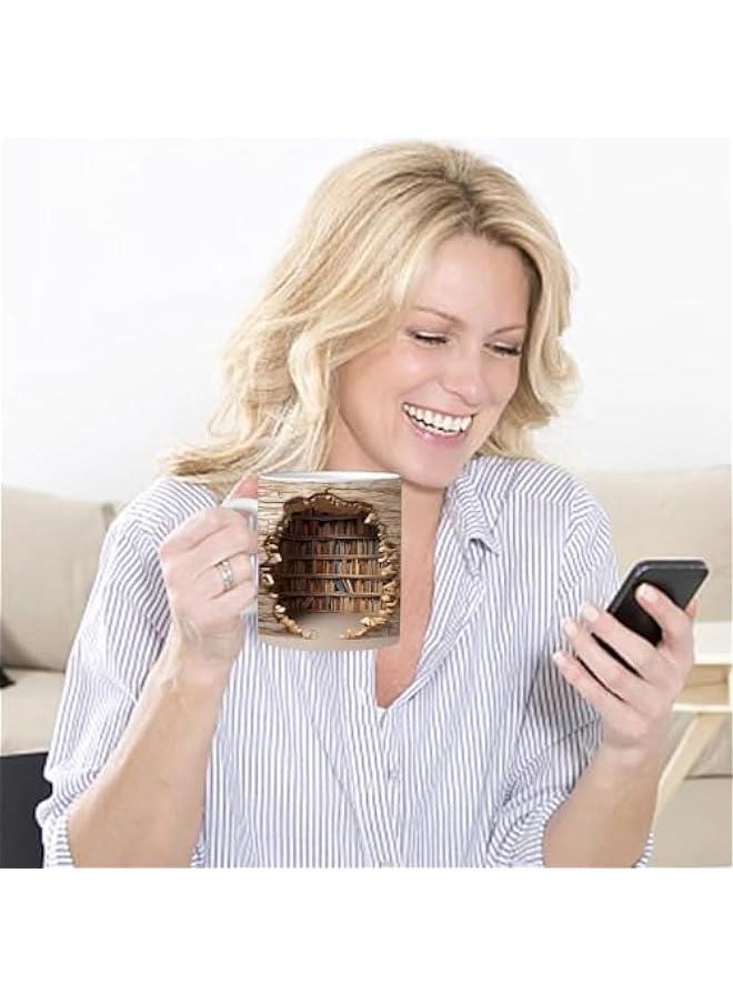 Library Bookshelf Coffee Mug for Book Lovers - Creative Ceramic Cup for Readers