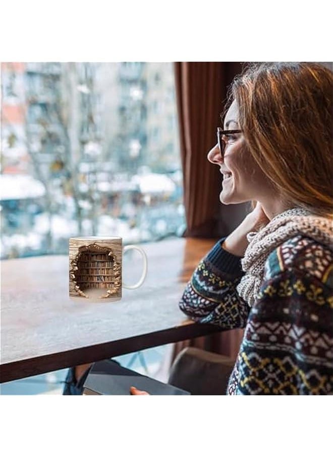 Library Bookshelf Coffee Mug for Book Lovers - Creative Ceramic Cup for Readers